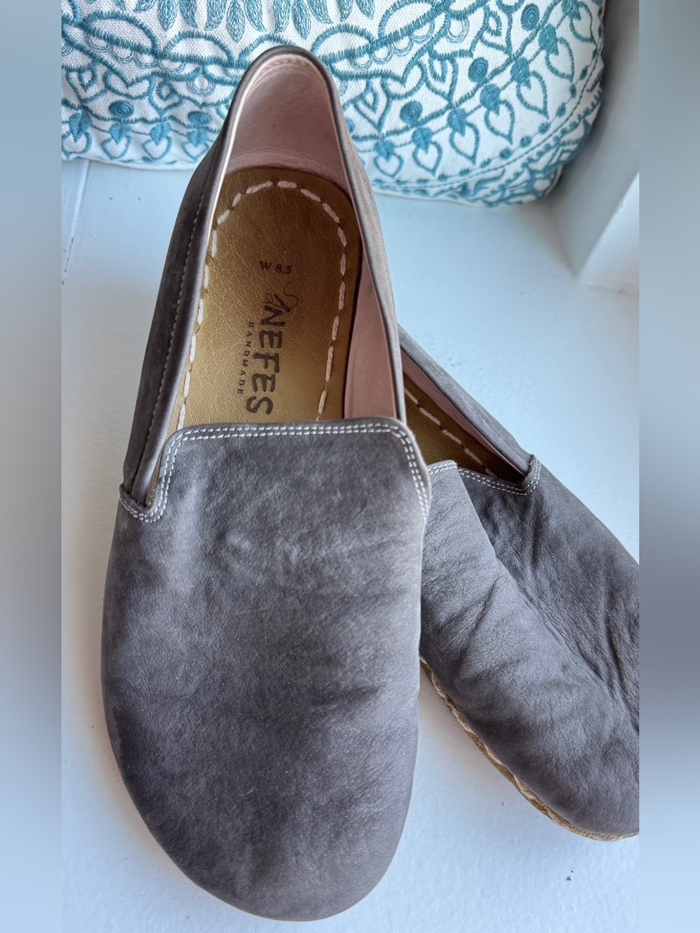 Nefes Handmade Grounding Shoes Gray Suede Earthing Loafers 8.5 W